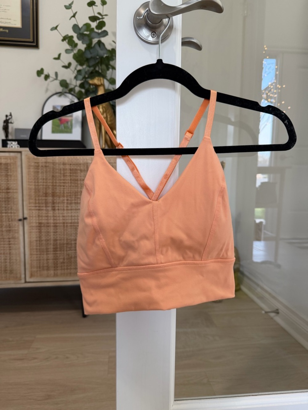 POPFLEX Peach V-Neck Strappy Sports Bra